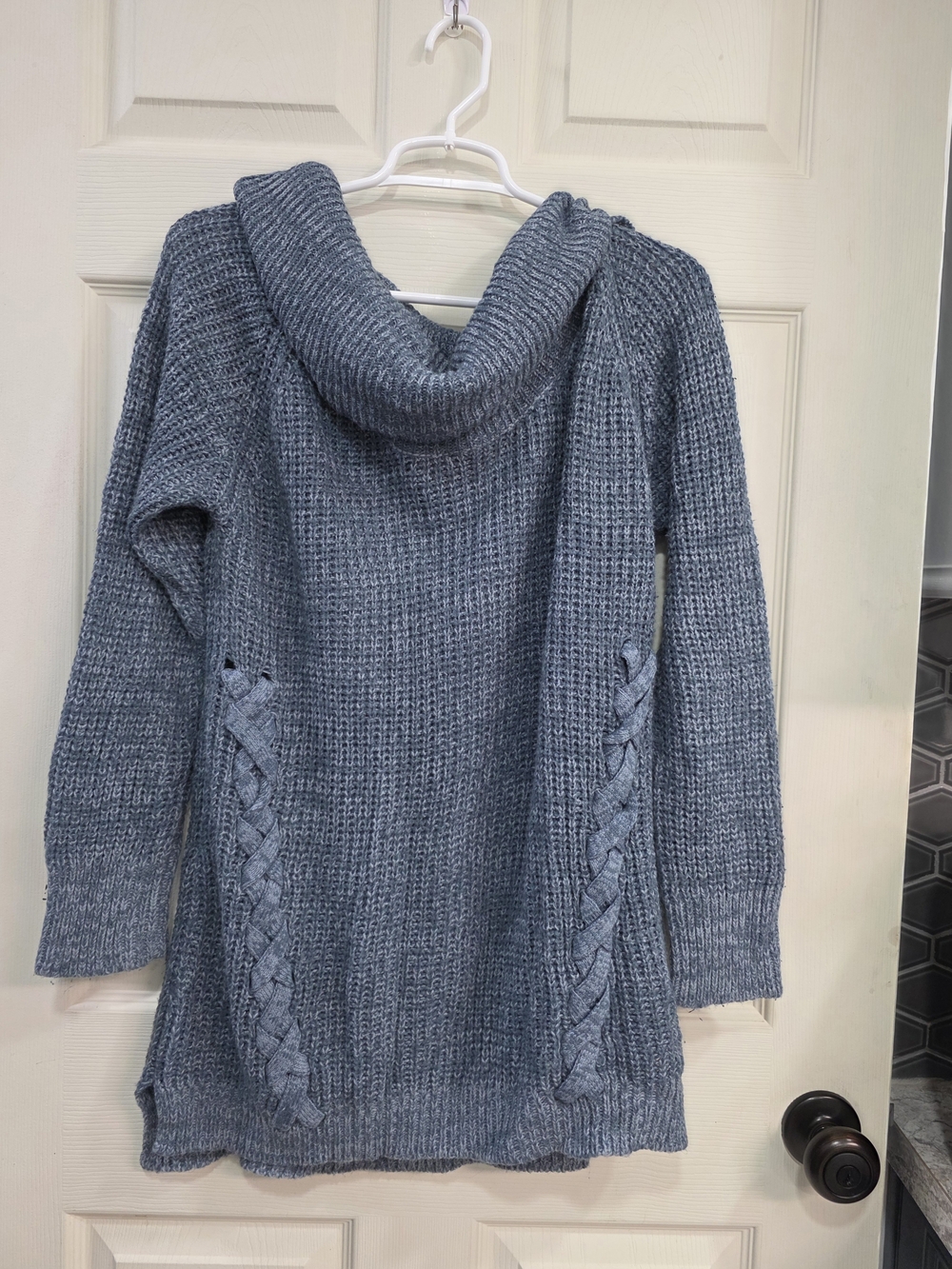 Derek Heart Heather Gray Cowl Neck Cable-Trim Sweater